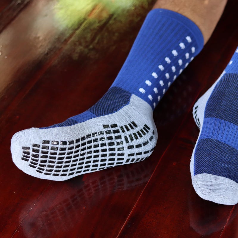 RATIVE Anti Slip Non Skid Slipper Hospital Crew Socks with grips for Adults Men Women (Large, 3 pairs-blue) - Image 4
